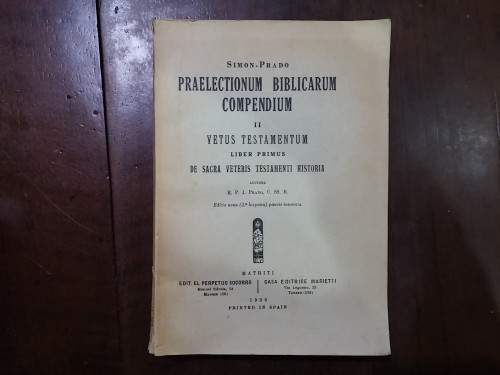 Portada del libro de Praelectionum biblicarum compendium II. Vetus testamentum liber primus da sagra veteris testamenti historia