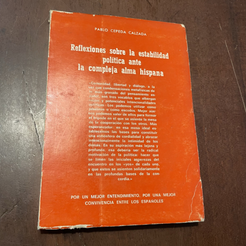 Portada del libro de Reflexiones sobre la estabilidad política ante la compleja alma hispana