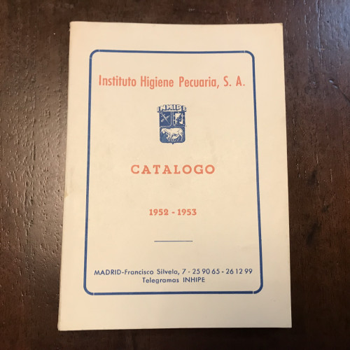 Portada del libro Catálogo 1952-1953 del Instituto Higiene Pecuaria, S.A: