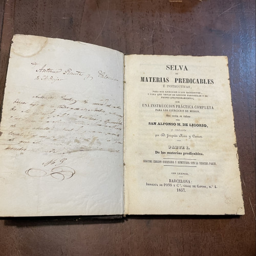 Portada del libro de Parte I, II y III. Selva de materias predicables é instructivas para dar ejercicio a los sacerdotes...
