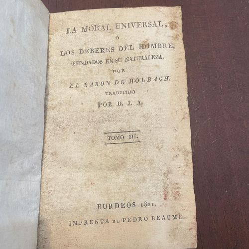 Portada del libro de Moral universal ó los deberes del hombre fundados en su naturaleza. Tomo III