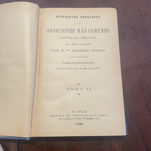 Portada del libro de Respuestas populares a las objeciones más comunes contra la religión. Tomo II