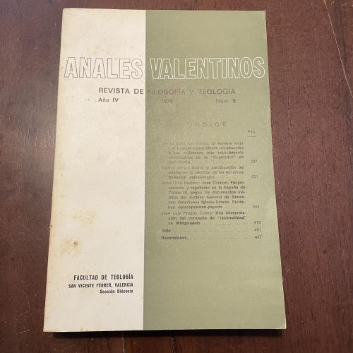 Portada del libro de Anales valentinos. Revista de filosofía y teología nº 8