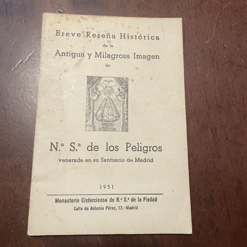 Portada del libro de Breve reseña histórica de la antigua y milagrosa imagen de Nª Sª de los Peligros