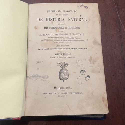 Portada del libro de Programa razonado de un curso de historia natural con nociones de fisiología e higiene